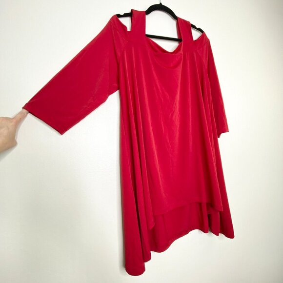 Chico's Size 3 Red Cold Shoulder Blouse Layered Flowy Tunic Top XL Evening Party - Picture 3 of 9